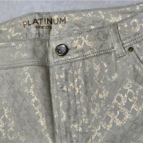 Chico's Platinum Gold Geometric Print Stretch Straight High Waist Jeans Size 6 - Picture 11 of 16
